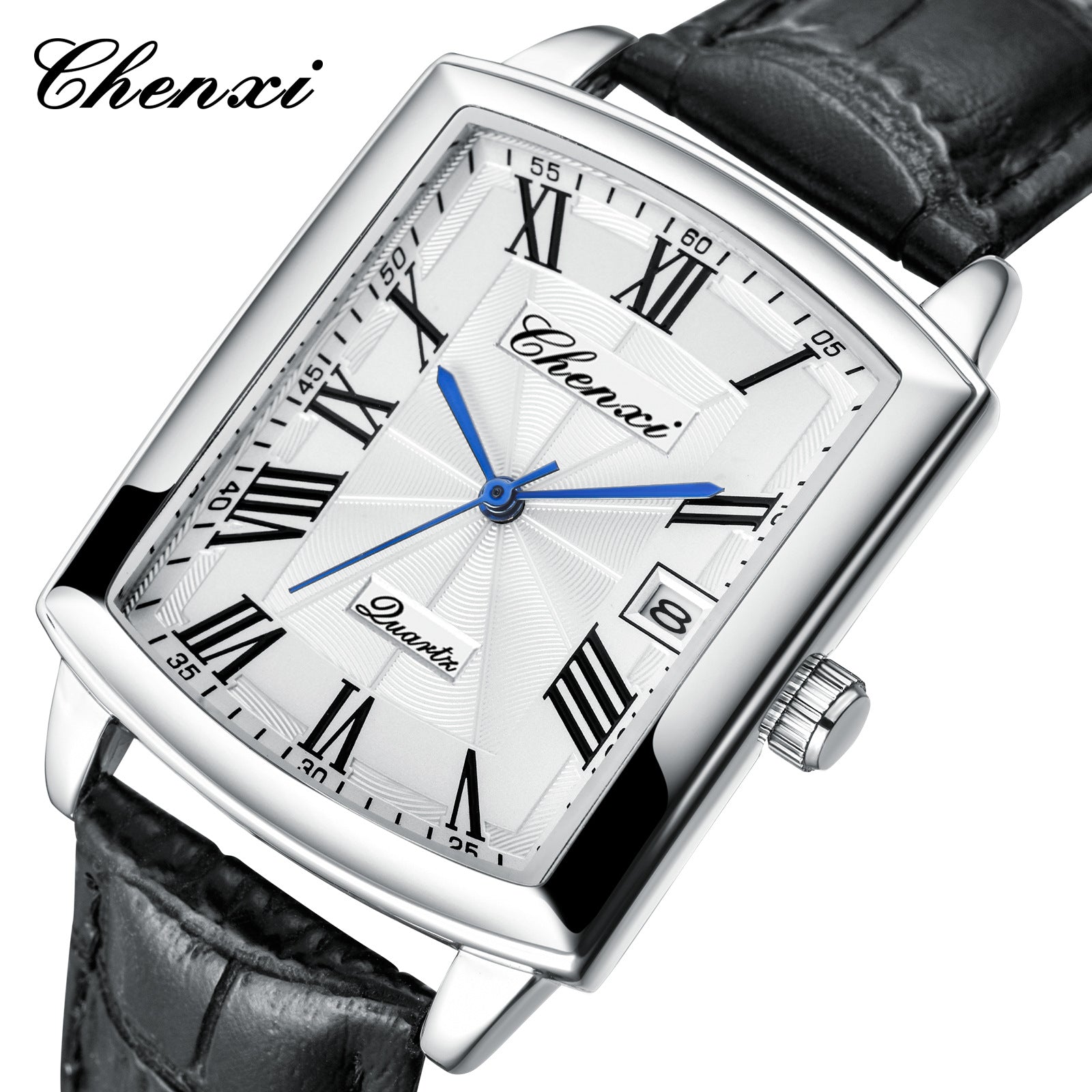 Casual Couple Watch, Morning Light Brand, Calendar Quartz Watch, Simple Square Design for Men and Women, Leather Strap